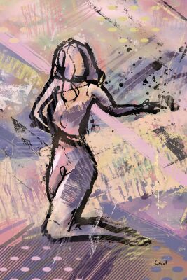 Kleurrijk kunstwerk - semi abstract vrouwelijk model