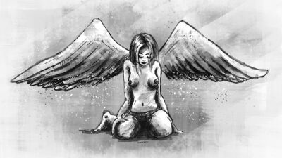 Grijstinten - engel op haar knieën