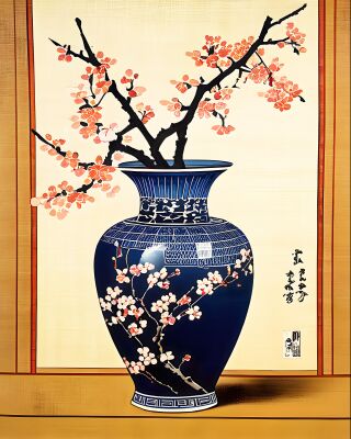 Kersenbloesem (Sakura) in blauwe vaas