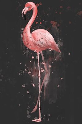 Grazieuze flamingo - roze en zwart kunstwerk