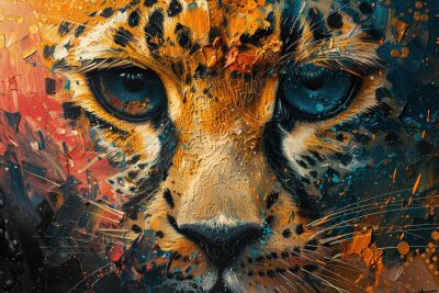 Cheetah Blik in een Explosie van Kleur en Textuur