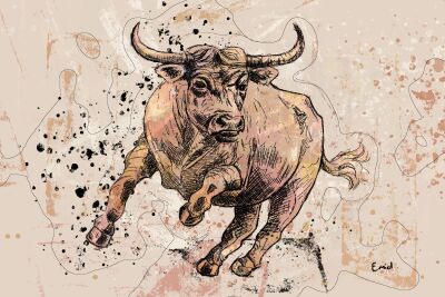 Kleurige tekening van een stier
