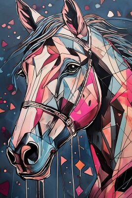 kleurig paarden hoofd - digitaal schilderij