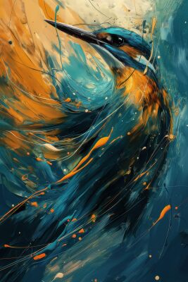 Kingfisher Explosion in an Abstract Storm of Colors