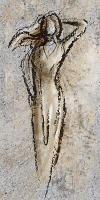 Abstract portrait formaat kunstwerk van een vrouw met jurk