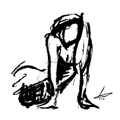Semi abstracte tekening van een vrouw in zwart wit