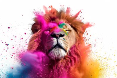 Lion Filled with Color in an Explosion of Creativity