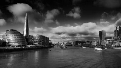 Londen, Thames, zwart wit panorama