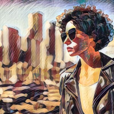 Vrouw met zonnebril - kleurig digital artwork