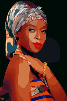 Afrikaanse vrouw met hoofddoek op zwarte achtergrond