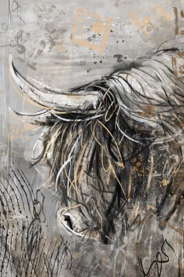 Digitaal kunstwerk profiel van hooglander stier