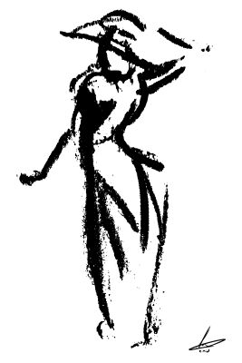 Dame met hoed - semi abstracte tekening in zwart en wit