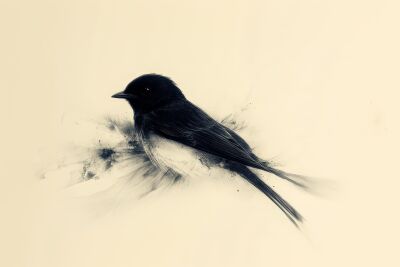 Schaduw van Rust Minimalistisch Portret van een Zwarte Vogel