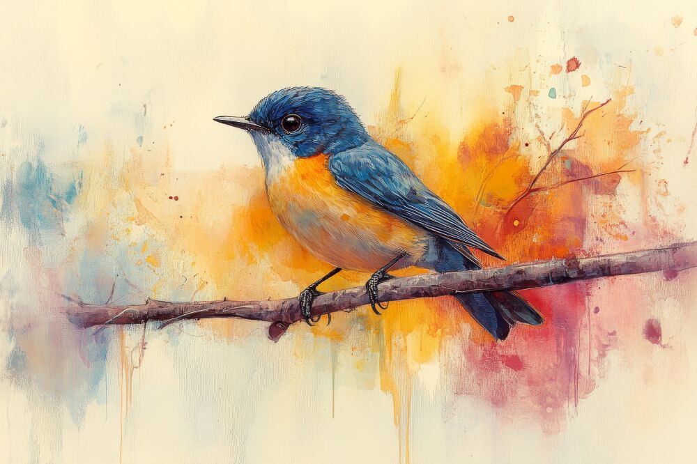 Kleurenpracht Blauwe Vogel in Abstracte Harmonie
