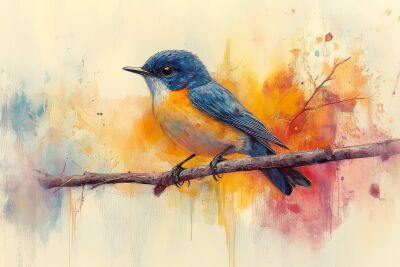 Kleurenpracht Blauwe Vogel in Abstracte Harmonie
