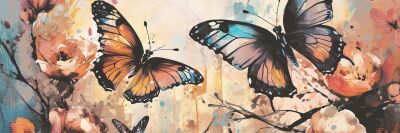 Panorama schilderij tropische vlinders