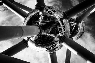 The Atomium in black and white
