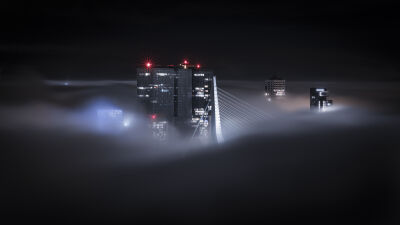 Rotterdam low fog at night