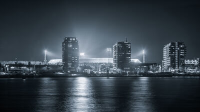 Feyenoord Stadion 'de Kuip' panorama zwart-wit 16:9