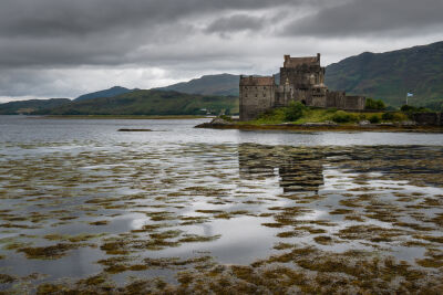Eilean Donan Castle in Scotland on a cloudy afternoon