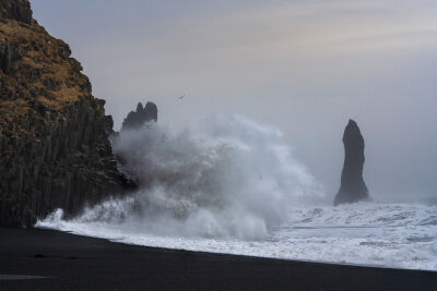 The Reynisdrangar sea stacks near Vik, Iceland