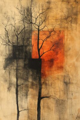 Boom Reflectie in Abstracte Texturen en Warme Tinten