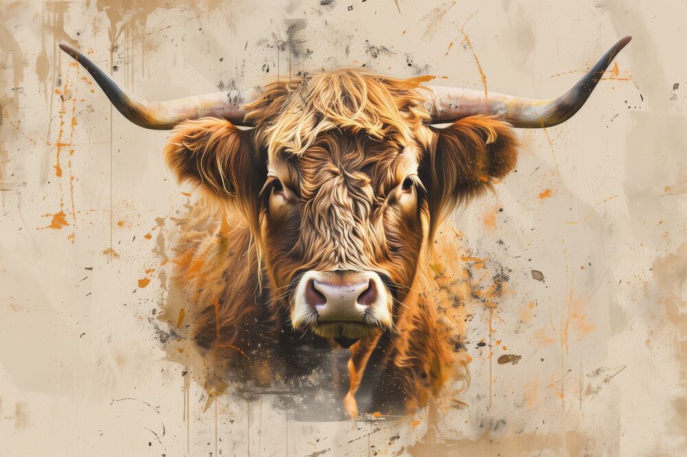 Schotse Hooglander koe in Abstracte Aardetinten