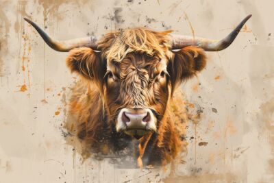 Schotse Hooglander koe in Abstracte Aardetinten