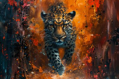 Leopard in an Explosion of Fire and Color