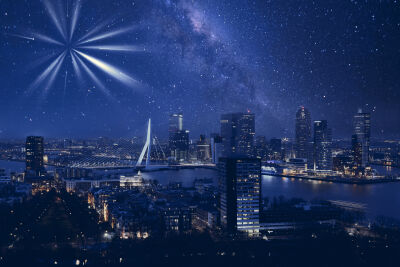Milkyway over Rotterdam Skyline