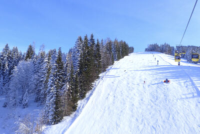 Wintersport in Oostenrijk, uitzicht op de piste
