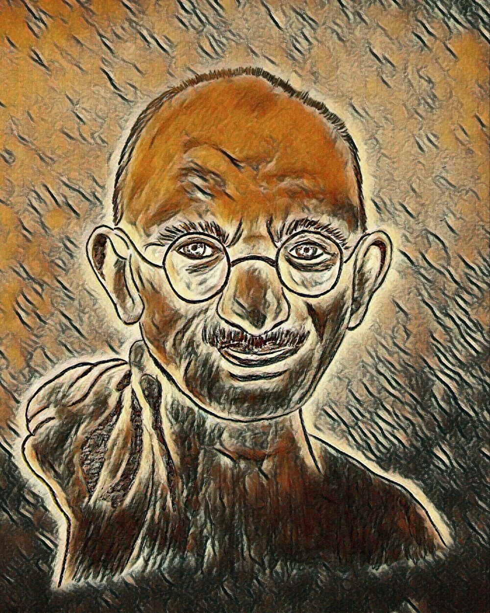 Bewerkte tekening van Gandhi
