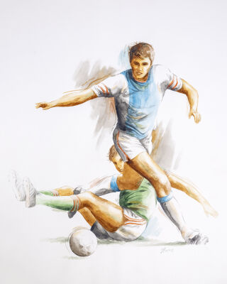 Illustratie van twee  voetbal spelers - acryl op papier