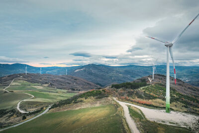 Windmills in Italian Wind Park on Hills